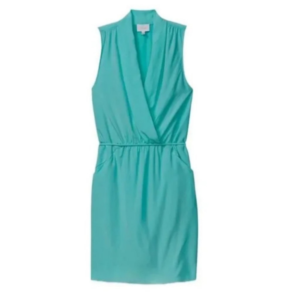 WILFRED Sabine Light Teal Faux Wrap Tie Waist Mini Dress